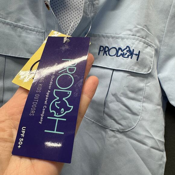 Prodoh Fishing Shirt Boys 6 Vented Long Roll Tab Sleeve Button Down UPF 50+ NEW - Picture 4 of 10